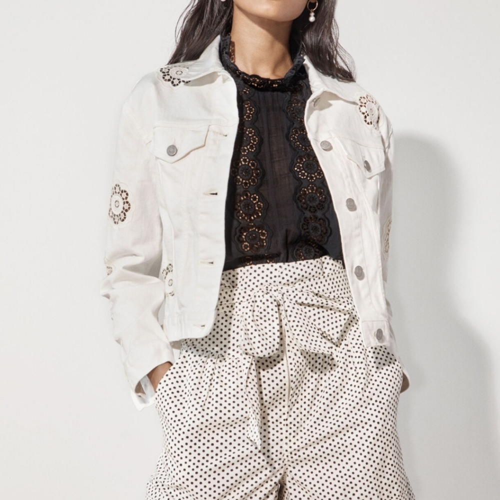 LA VIE REBECCA TAYLOR EYELET DENIM JACKET IN PEARL